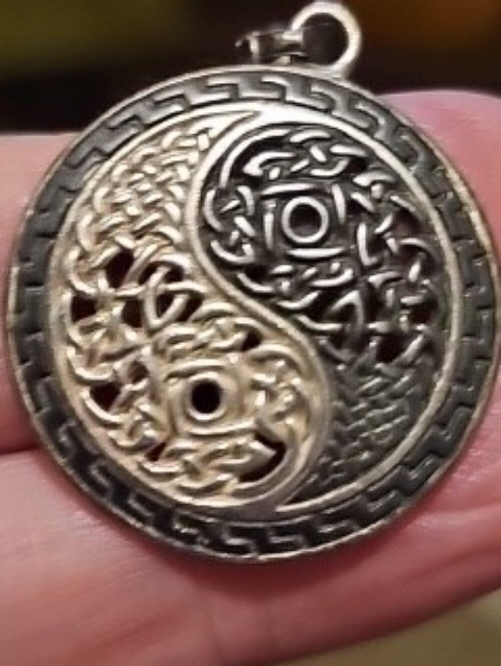 Yin Yang Celtic Pendant Necklace- Two-Tone Sterling Silver